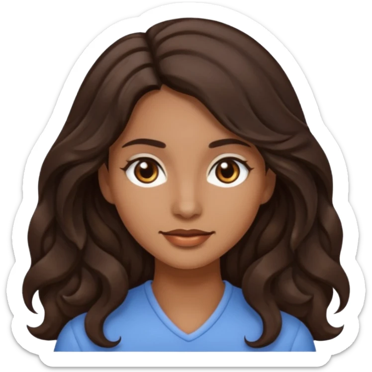emoji of a woman with long wavy dark brown hair, dark brown eyes, and light brown skin sticker