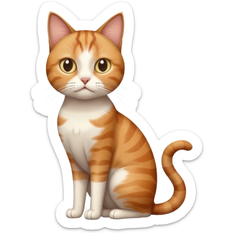 full body white, ginger and brown tabby calicio cat with skinny head and fat body with an anxious face sticker