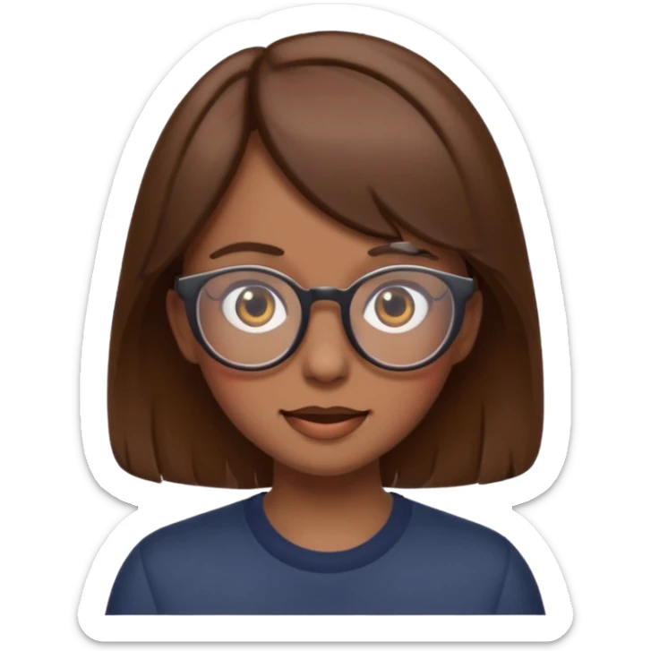 funny girl with brown hair and glasses, Discord emoji style sticker