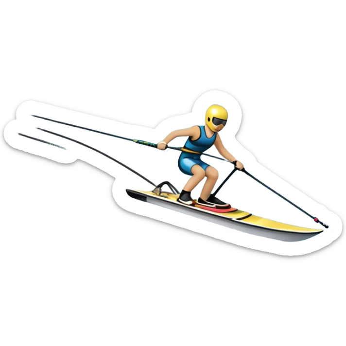 An icon showing water skis on the surface of the water, with ski ropes trailing behind. In the background, a boat fades into the distance, leaving a wake. The focus is on the skis gliding across the water. Transparent background highlights the thrill and speed of water skiing. sticker