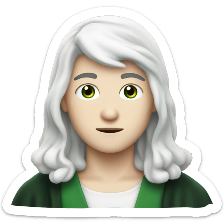 teenage white-skinned wizard with black hair, green eyes in dark green disguise sticker