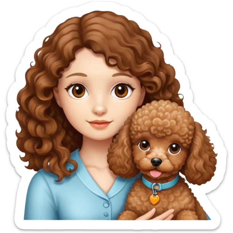 à beatiful long hair brunette wavy with  brown eyes and apricot toy poodle  dog girl sticker