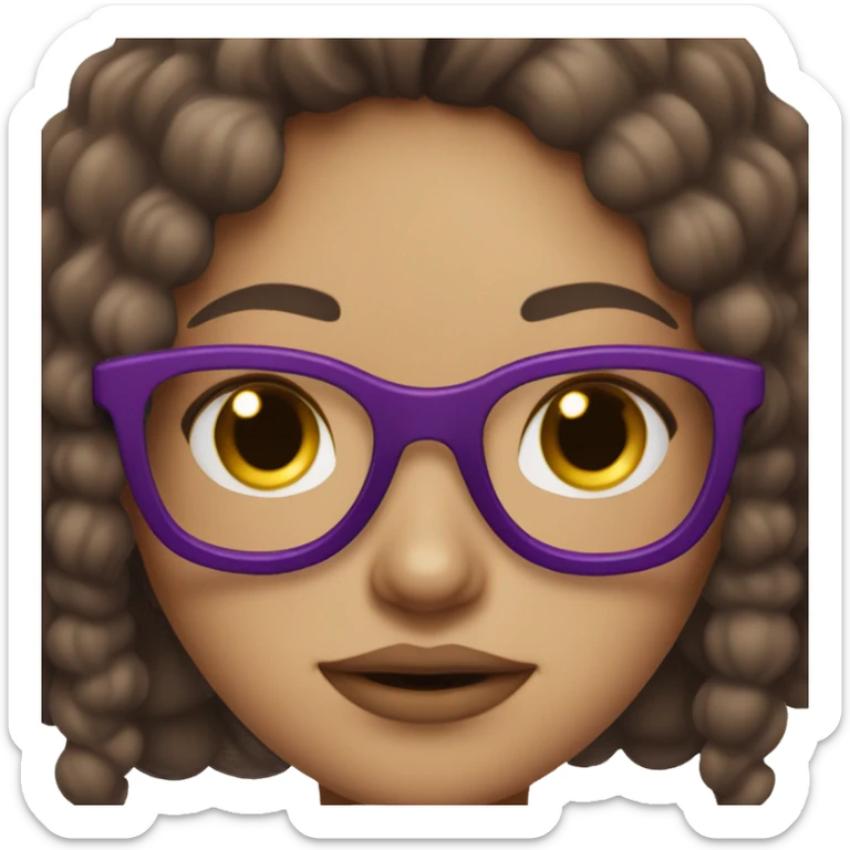 Girl with brown hair wearing purple glasses, pink lips, on blank background sticker