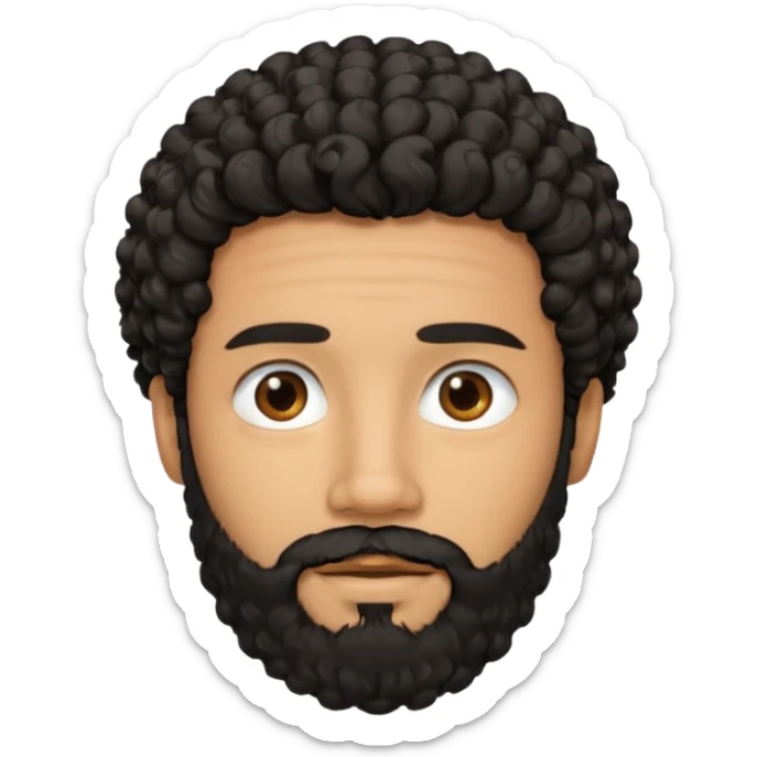 This is a cartoon-style avatar of a man with curly black hair, a beard, and a calm expression  sticker