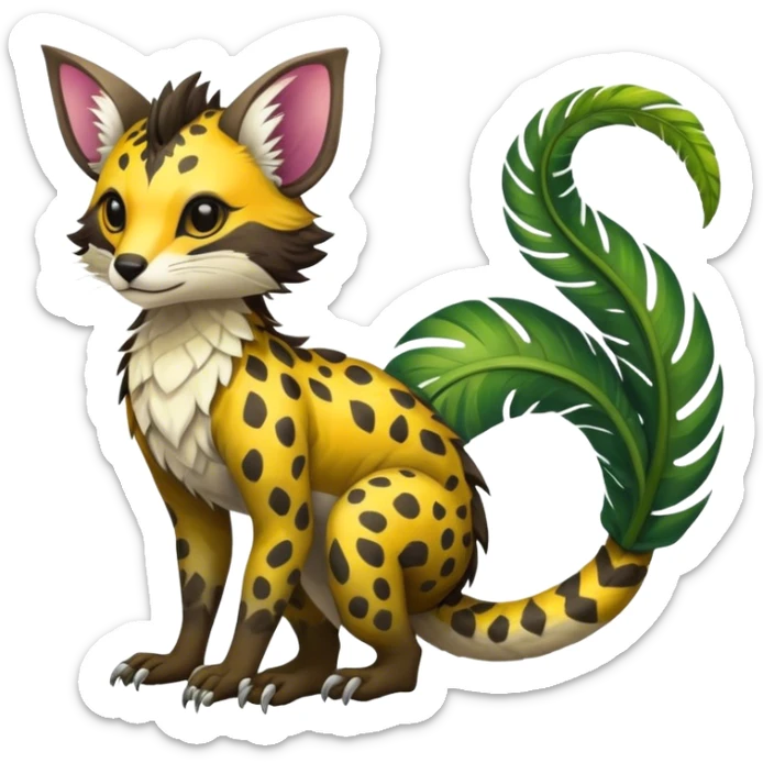 Feral Rare Fantasy vibrant tropical Vernid-Trico-jungle-animal-species-hybrid by LiLaiRa, random markings, tufted tail, tufted ears, full body sticker