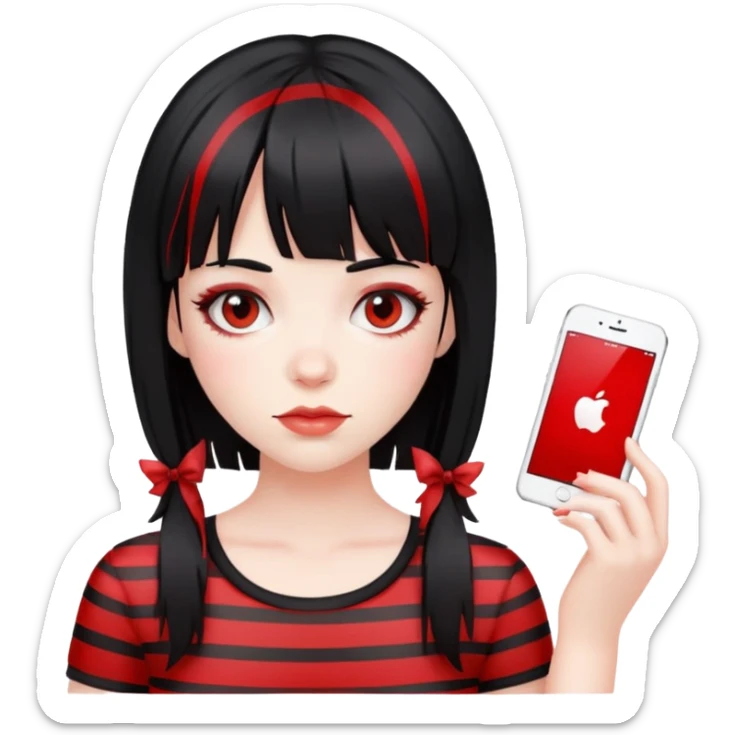 Pale girl, black hair with red striped hair and bangs sticker