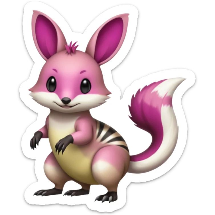 Green-Magenta-gradients Minccino-Emolga-Numbat-Sergal-fusion-hybrid-animal-creature, full body sticker