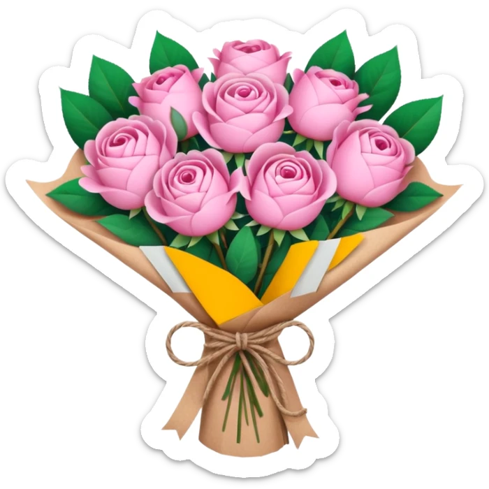 Bouquet of pink flower like rose and peony wrapped in kraft paper sticker