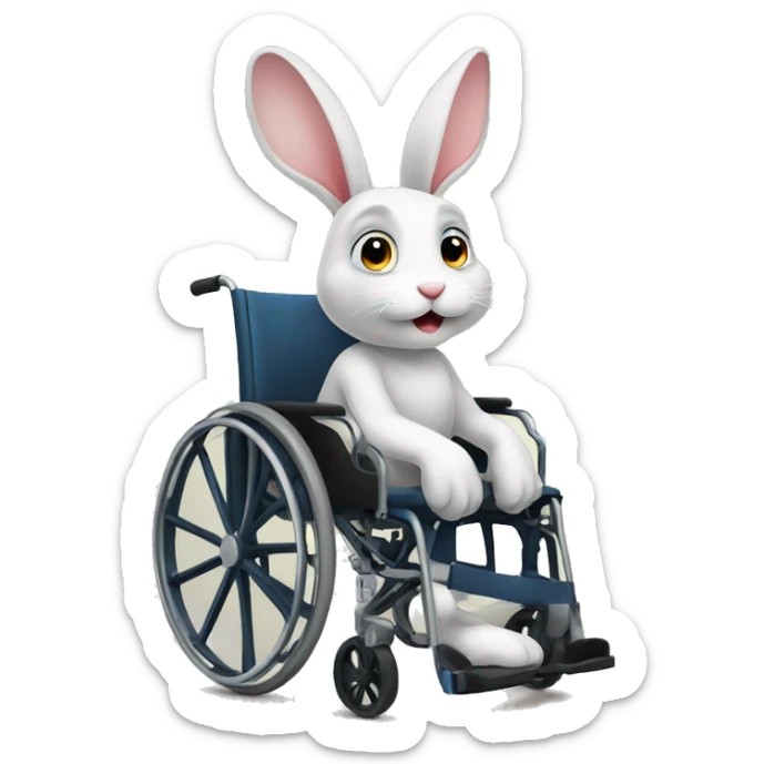 A very cute rabbit sitting in a wheelchair due to congenital leg discomfort sticker