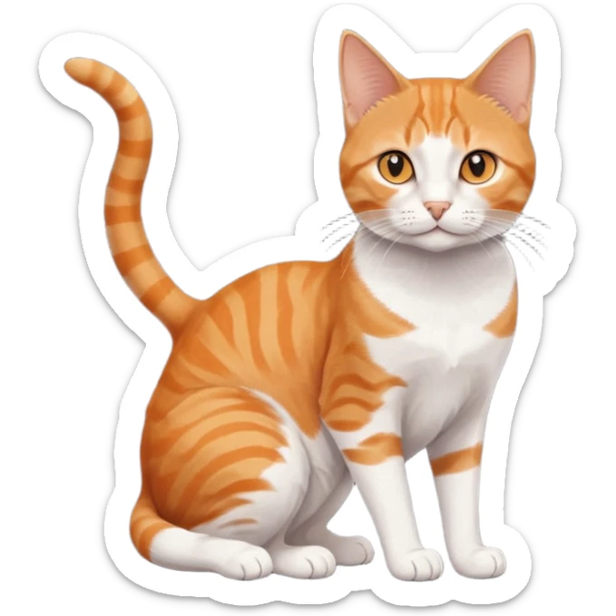 full body orange domestic shorthair slim cat with yellow/orange eyes and a white triangle pattern on his face playing sticker