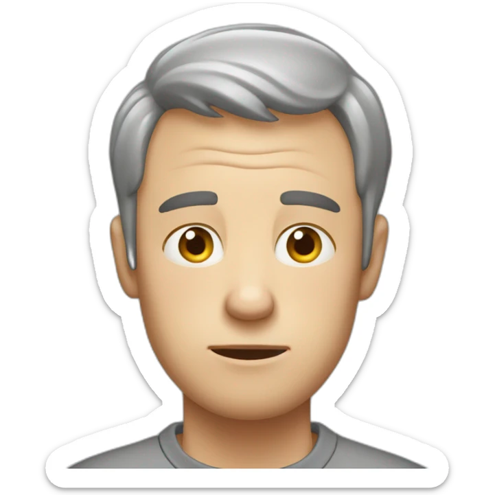 tired white man with very very very short hair in gray sweatshirt is very very very scared sticker