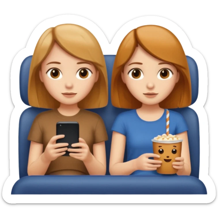 Two girls one caramel coloured hair but short shoulder length hair and one the same colour hair but longhair  they are watching a movie sticker