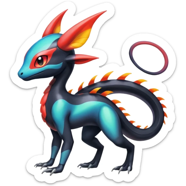 Colorful Translucent Tricky Hot Handsome Meloetta-Salandit-Nargacuga-Pokémon-Fakémon-fusion-hybrid-creature sticker