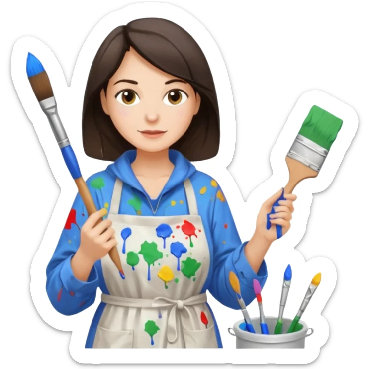 FEMME 45 ANS ET PLUS BRUNE ARTISTE PEINTRE AVEC UN PINCEAU sticker
