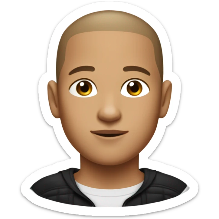 boy with very light brown skin, buzz cut, no facial hair, wearing a smart black quarter zip jumper with white t shirt underneath. sticker