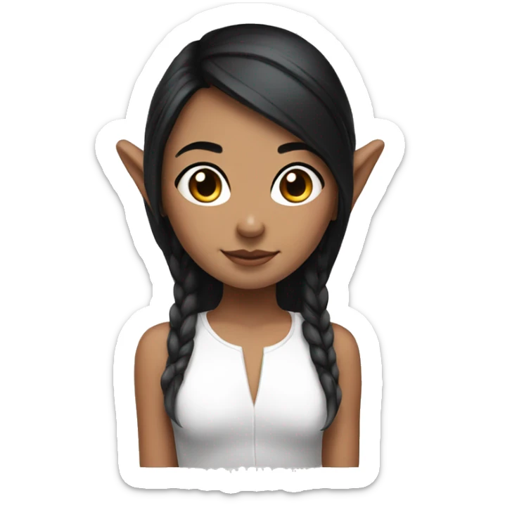 Girl with black hair and white strips in the front with elf ears sticker