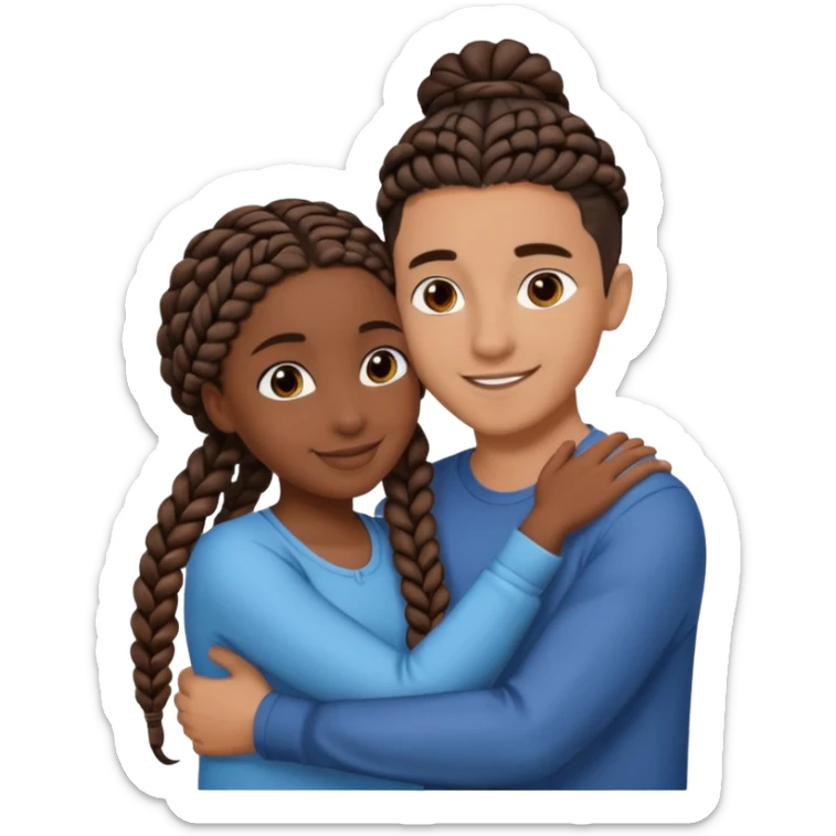 dark skin, black girl with black and brown braids, hugging her middle eastern boyfriend with brown hair and medium to light skin sticker