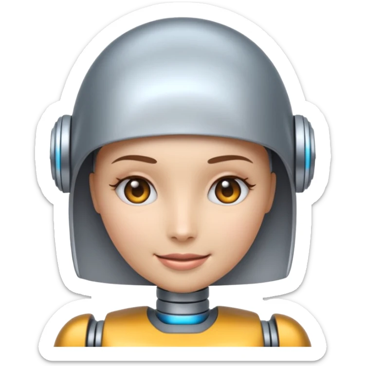 crée un emoji animé d'une tête mi-femme mi Robot Avec un sourire sticker