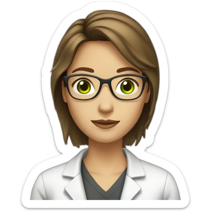 chemist female brown hair light skin green eyes with glasses sticker