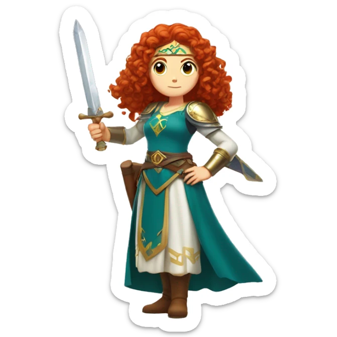a white girl with long red curly hair and freckles, cosplaying Princess Zelda posing and ready for a fight sticker