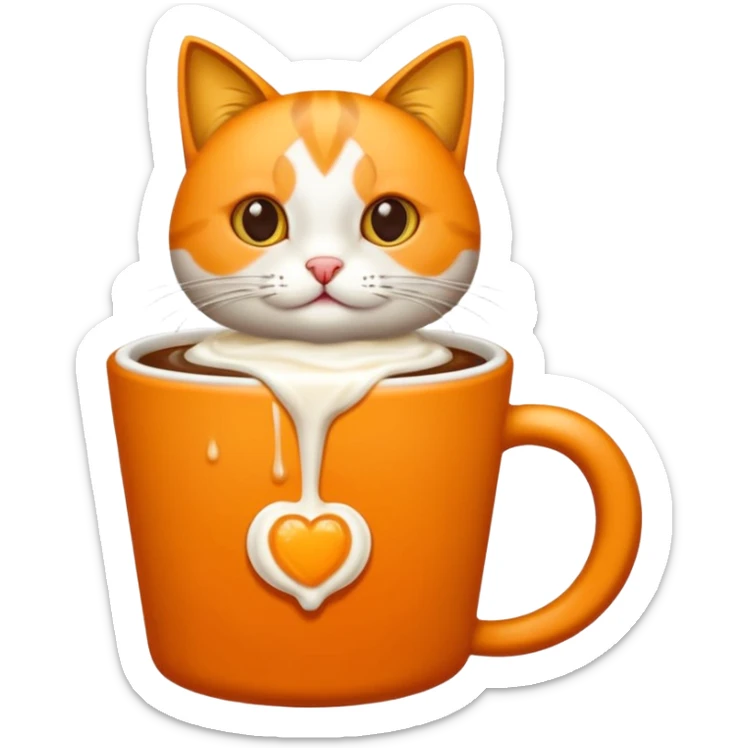 Gato naranja tomando café frio con un popote agarrándolo con sus patitas sticker