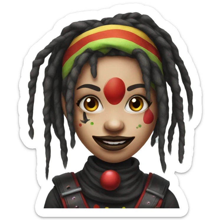 Clown ninja girl portrait, dreadlocks sticker