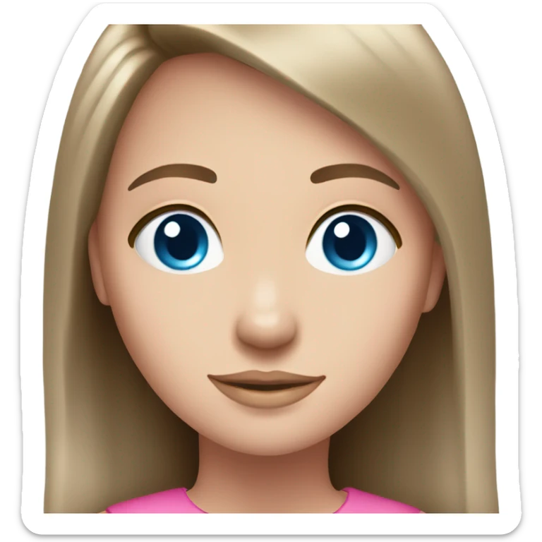 Brunette young girl long straight hair blue eyes in pink sticker