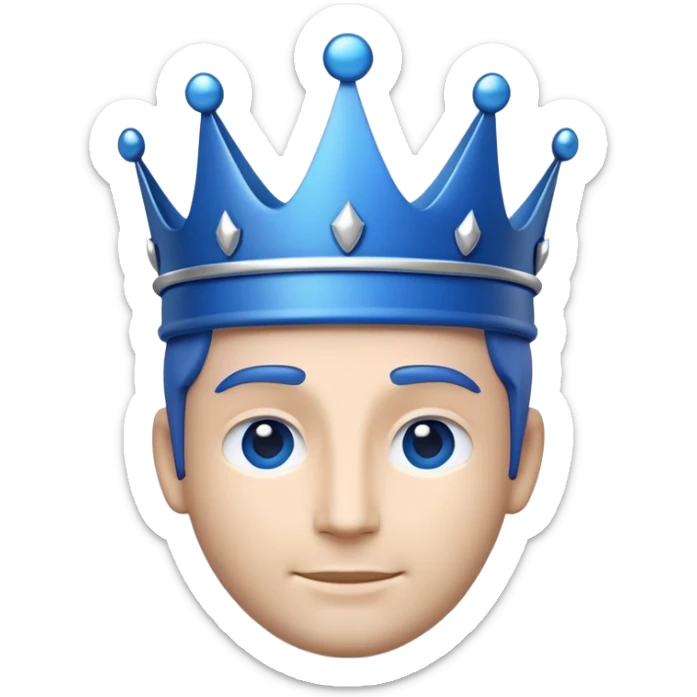 Apple-style emoji of a male face with a smooth blue crown and minimal details. The crown has a flat front area for a small logo. 3D-like style with soft gradients and shadows, matching Apple’s emoji look. Optimized for 24x24 pixels with clear, readable elements. White or transparent background sticker