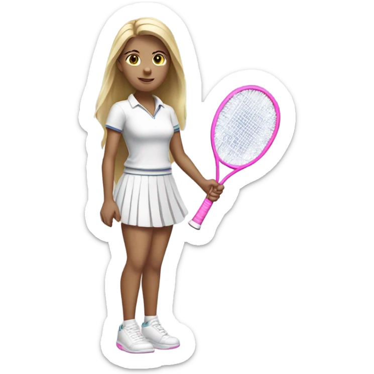 Blonde girl wearing white shirt and pink skirt holding a tennis racquet  sticker