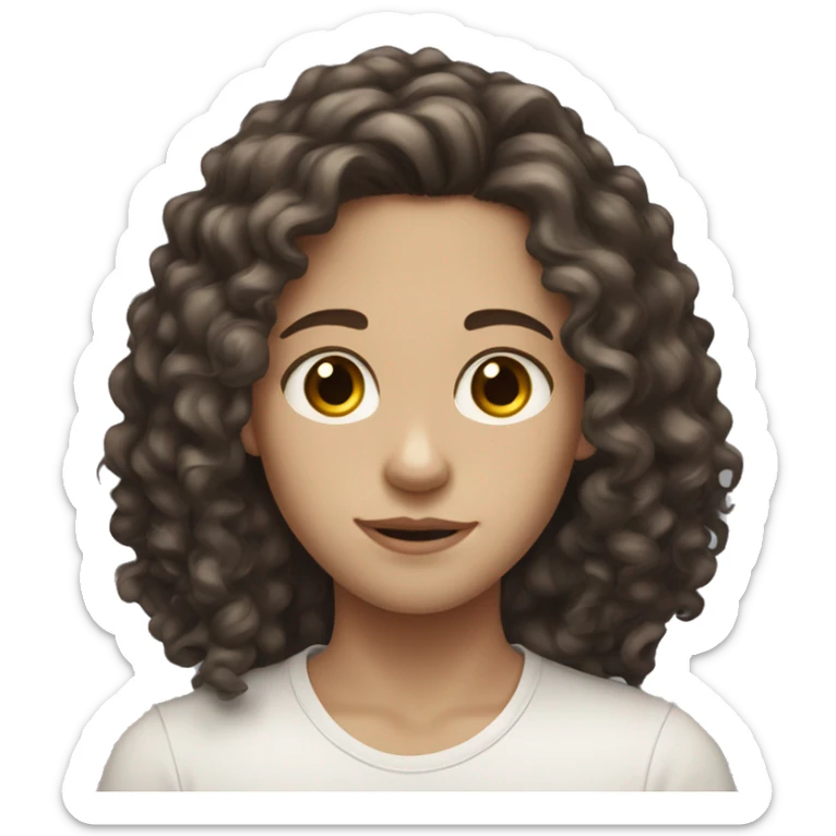 White pale Teen with dark brown long curly hair and brown eyes  sticker