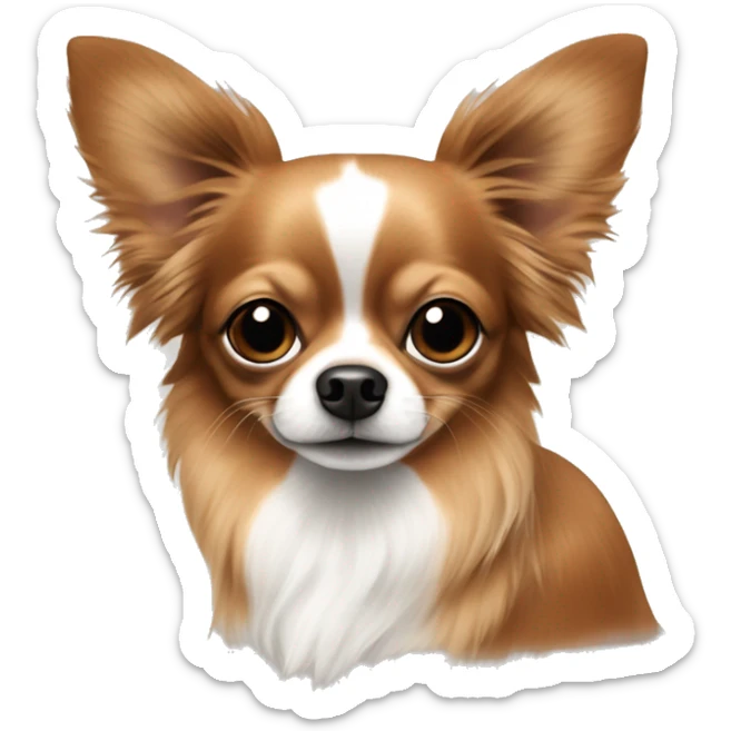 brownish red long hair chihuahua with a black snout and white patches sticker