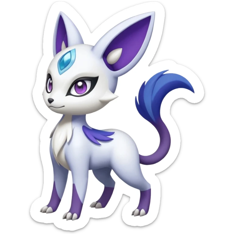 Shiny White with Violet and Indigo Meloetta-Absol-Pachirisu-Zangoose-Pokémon-Fakémon-fusion-hybrid-creature sticker