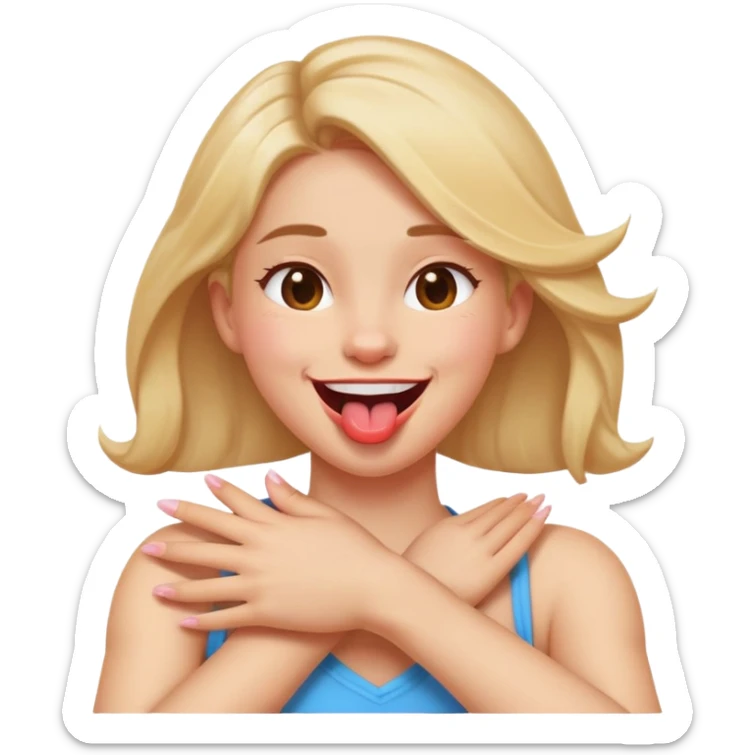 arms crossed holding neck with tongue out laughing girl sticker