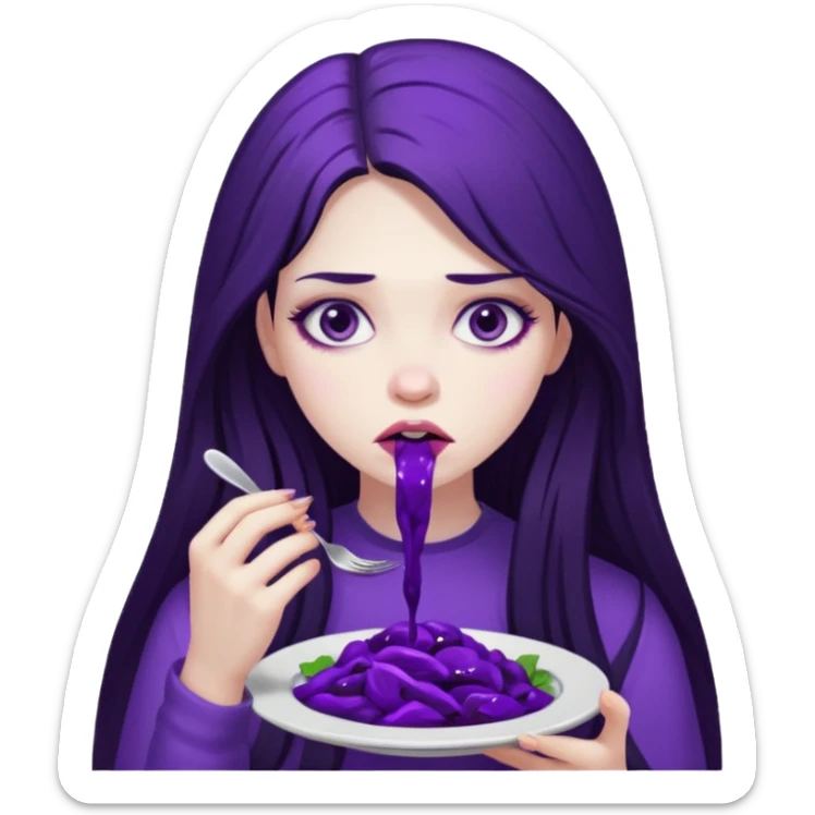 girl with long hair and alternative with eating disorder purple food sticker