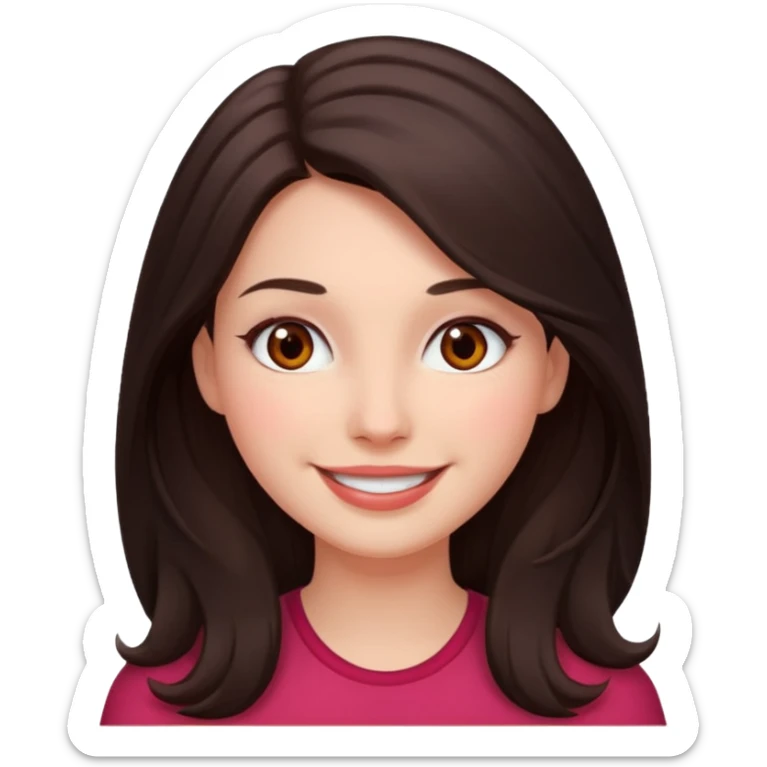 An emoji featuring a woman with dark brown long hair, brown eyes, light pinkish skin, red cheeks sticker