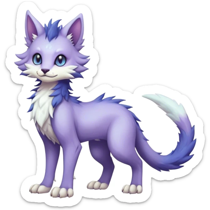 Kawaii dark edgy fantasy pastel ethereal feline-vernid-sergal-fursona animal creature with a tufted tail full body sticker