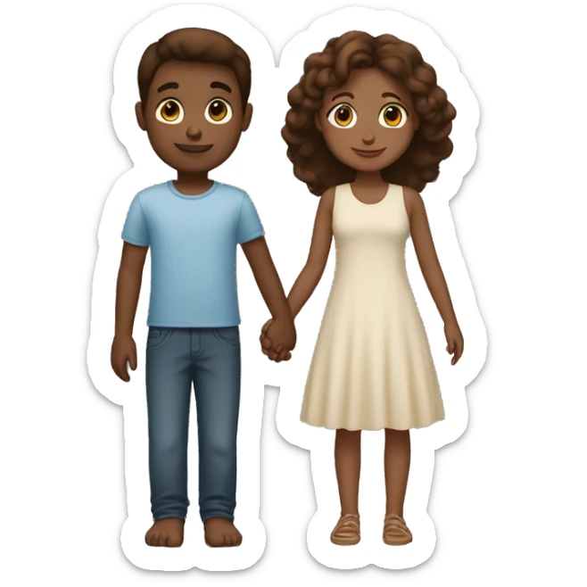 A tall 1m90 brown boy holding hands with a beautiful 1m57 brown girl, white skin. sticker