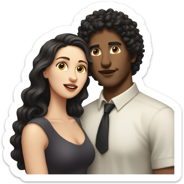 White Man with dark curly hair kissing white woman with long dark hair sticker