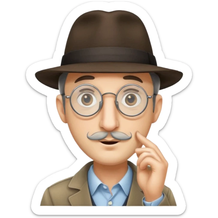 Jewish man wearing fedora with a very long nose that goes past his chin and circular glasses sticker