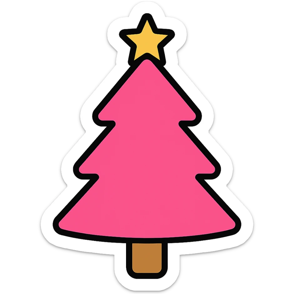 Add a yellow star on top of the pink Christmas tree, modern and simple icon style, no background. sticker