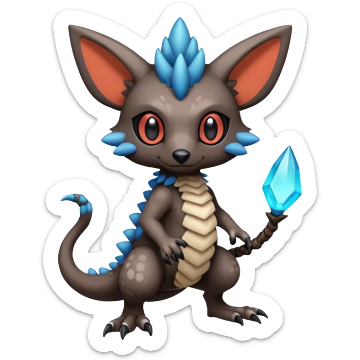 Cute cool realistic colorful exotic Trico-Protogen-Fakémon-Pokémon-Vernid-Fionbri-hybrid-creature dark (full body) sticker