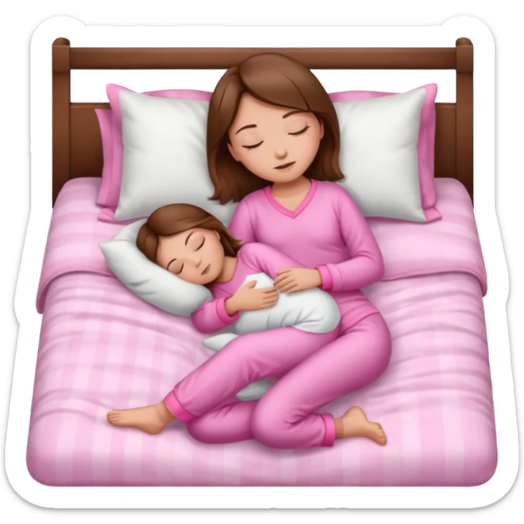 Menina de cabelos castanhos de corpo inteiro, pijama rosa, dormindo sticker