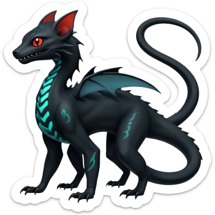 Futuristic Black Dark Abyssal Ethereal Modern Amaura-Salandit-Bayleaf-Abyss-Lykoi-Fakémon-creature-hybrid Full Body sticker