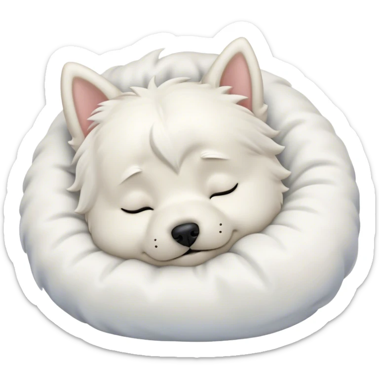 Meme-Worthy Cute Sleeping West Highland White Terrier Portrait Emoji, Head resting peacefully with a contented smile, showcasing a delightfully compact build and a luxuriously soft white coat, eyes shut in a serene nap, Simplified yet hilariously adorable features, highly detailed, glowing with a soft, drowsy light, high shine, relaxed and utterly lovable, stylized with an air of playful laziness, bright and heartwarming, soft glowing outline, capturing the essence of a comically sleepy companion, so meme-worthy it feels like it could instantly become the next viral sensation of adorable slumber! sticker