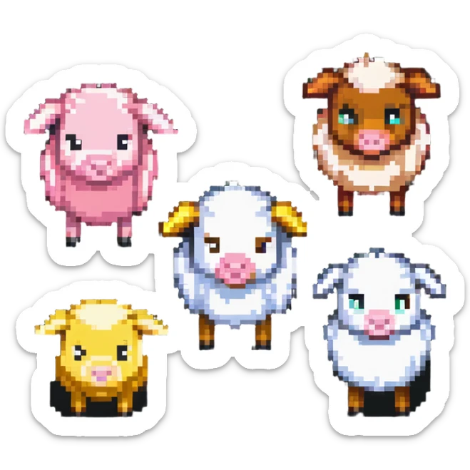 Minecraft style sheep, blocky pig friend, and blocky chicken friend together sticker