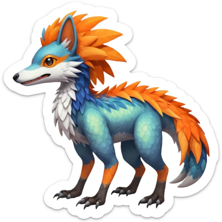 Colorful Fruity Iridescent Warm-colored Tropical Exotic Vernid-Sergal-Trico-Silvally-Nargacuga-fusion-hybrid-animal-creature, full body sticker