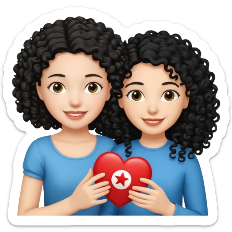 a white  girl holding tunisia girl with curly hair sticker