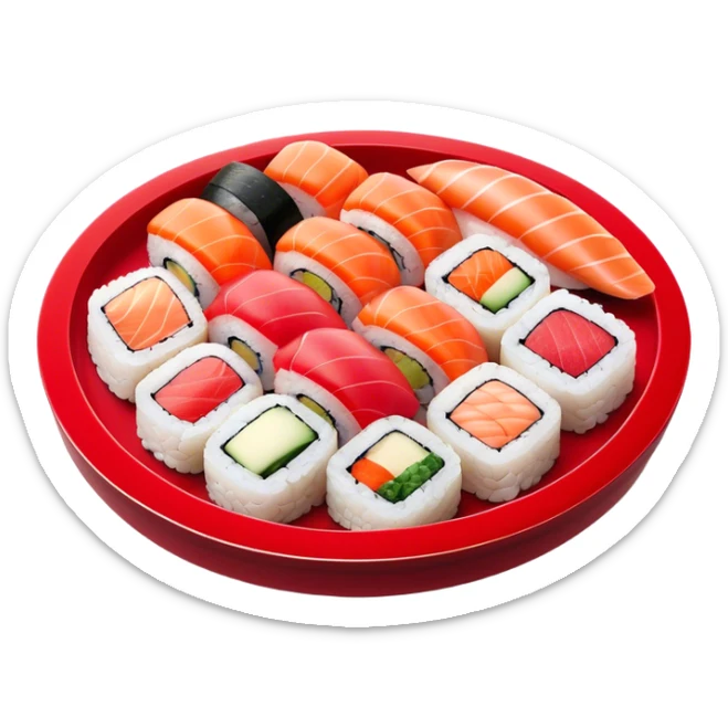 Sushi Cinematic Realistic Sushi Dish Emoji, depicted as one or two artfully arranged pieces of fresh sushi, rendered with delicate textures and subtle, natural lighting that highlights its refined simplicity. sticker