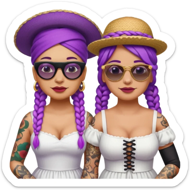 tattoed glassess fat venice gondolier with iconic hat woman purple braided hair sticker