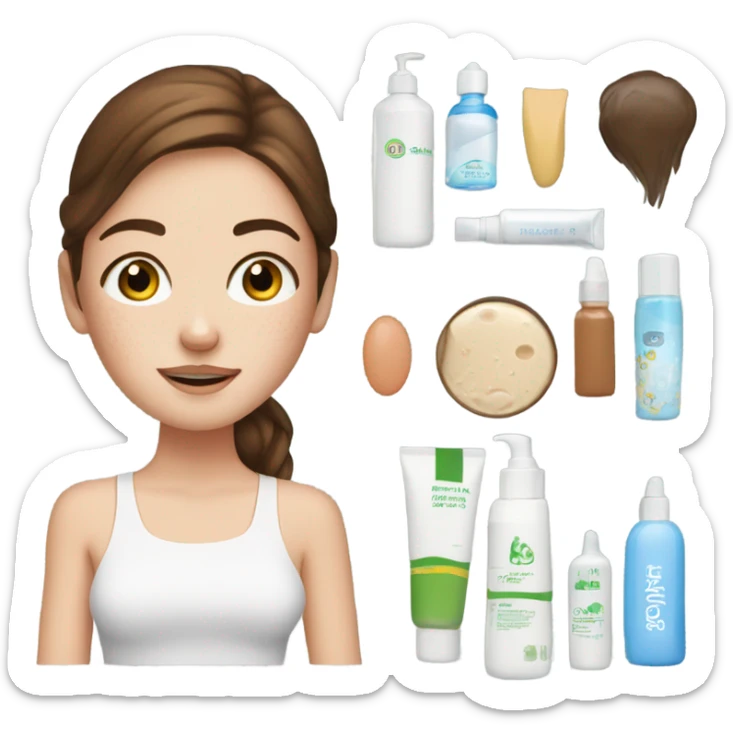 White girl doing skincare has freackles on skin and brunett sticker